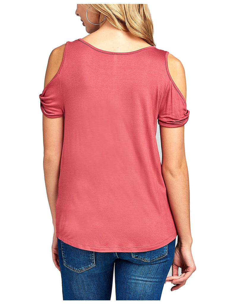 [Clearance] Women's Casual Cold Shoulder Twisted Short Sleeve Round Neck Top
