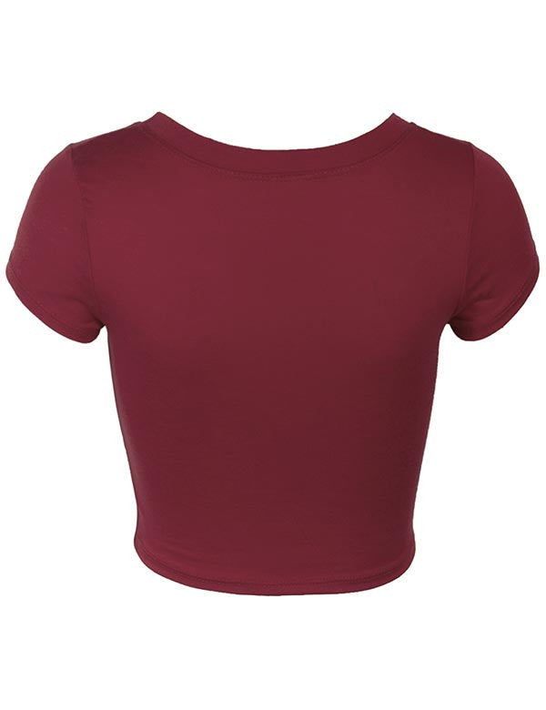 Short Sleeve Crop Top Solid Round Neck T Shirt