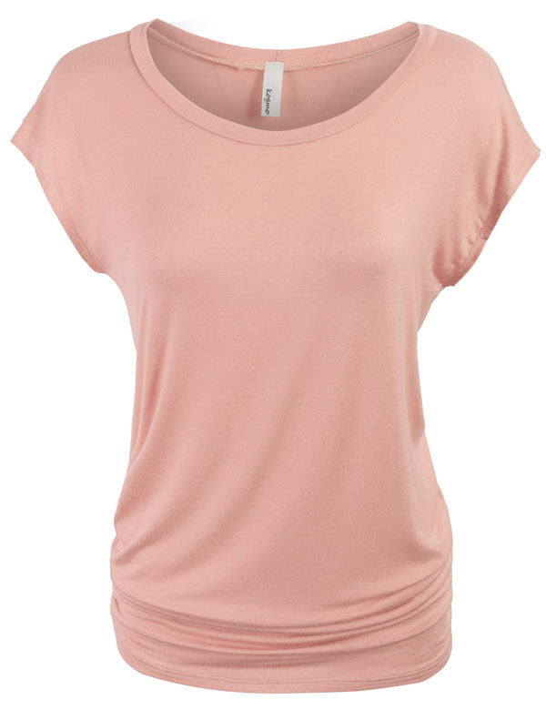 Short Sleeve Solid Basic Tunic Top Tee with Side Shirring