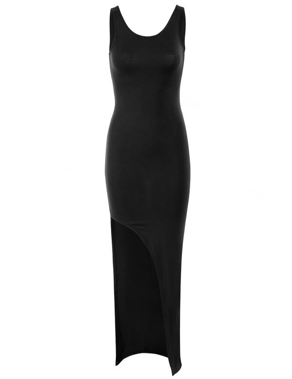 Sleeveless Side Split Open Leg Stretch Long Maxi Skirt Dress Cross Back