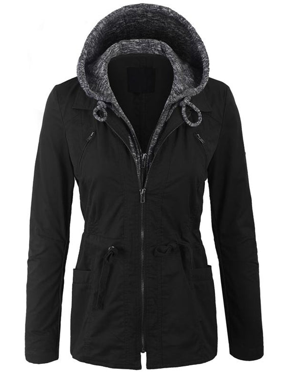 Military Anorak Jacket with Knit Hood and Pockets