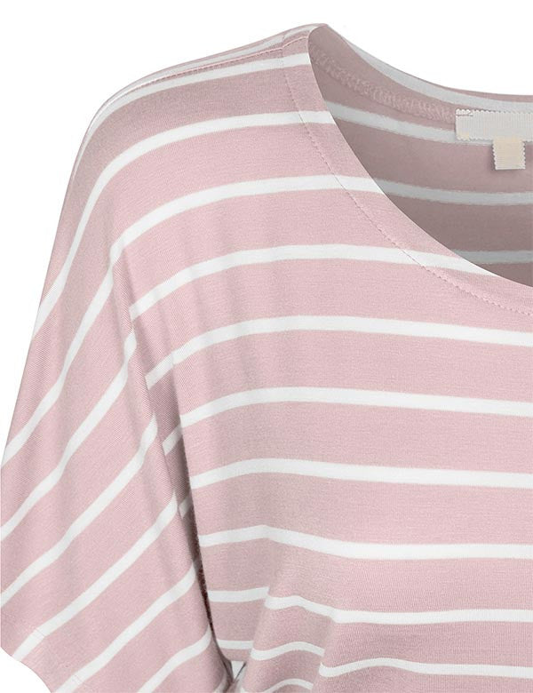 Round Neck Striped Dolman Sleeve Casual Drape Top T-Shirt