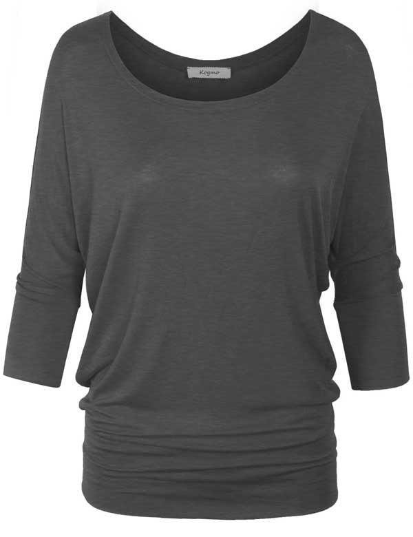 3/4 Sleeve Dolman Casual Loose Fit Drape Top T-Shirt (S-3X) - KOGMO