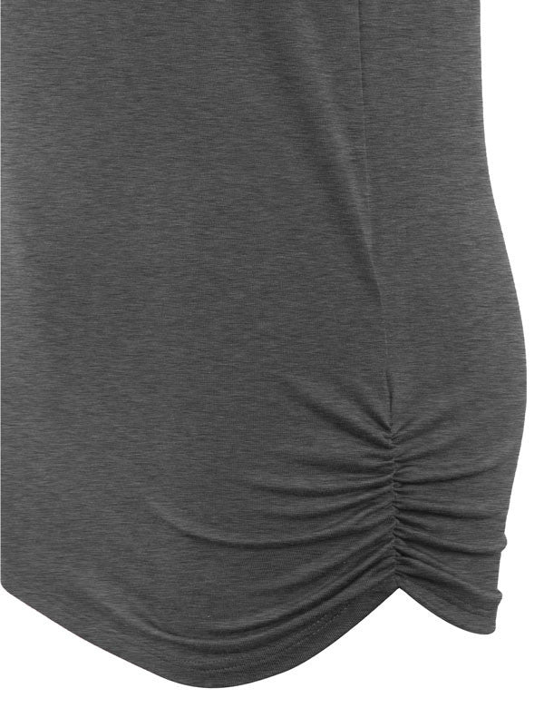 Long Sleeve Solid Basic Drape Top Side Shirring Tunic