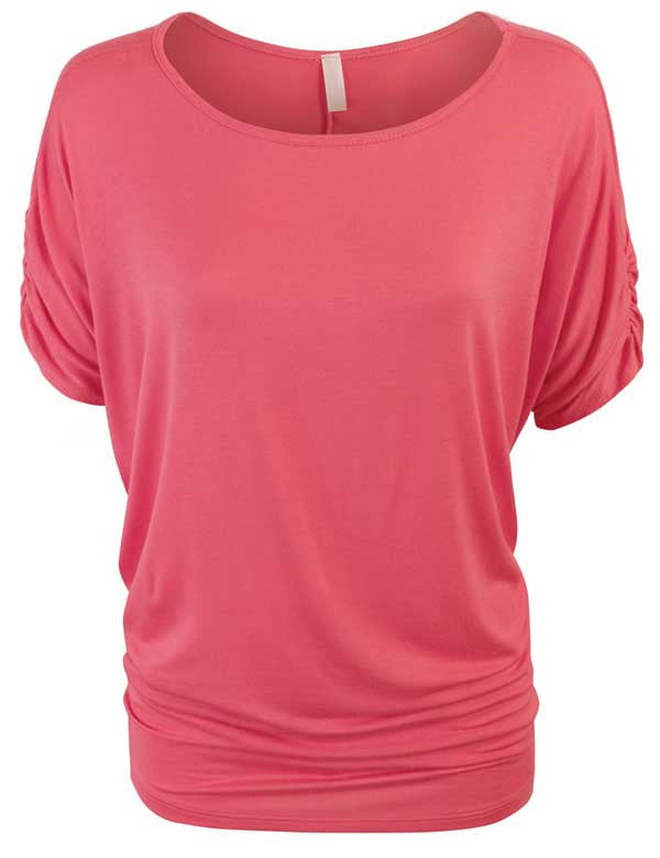 Solid Basic Boatneck Dolman Top with Sleeve Shirring