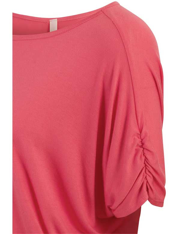 Solid Basic Boatneck Dolman Top with Sleeve Shirring