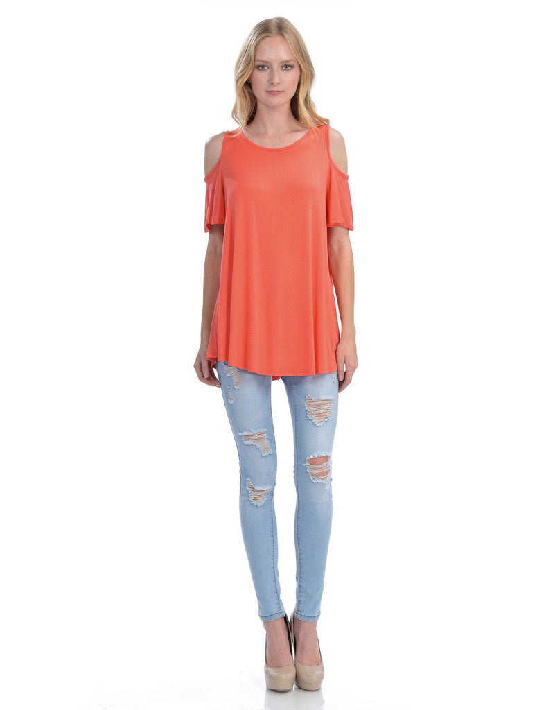 Cold Shoulder Short Ruffle Sleeve Tunic Top
