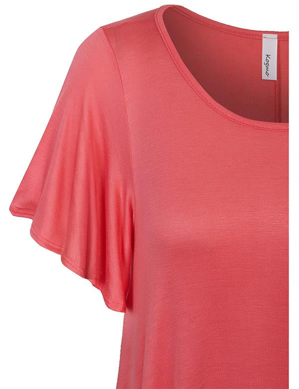 Solid Basic Loose Fit Tunic Top with Ruffle Sleeve (S-3X)