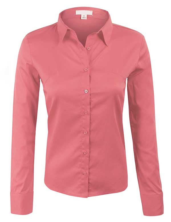 Classic Long Sleeve Simple Solid Color Button Down Blouse