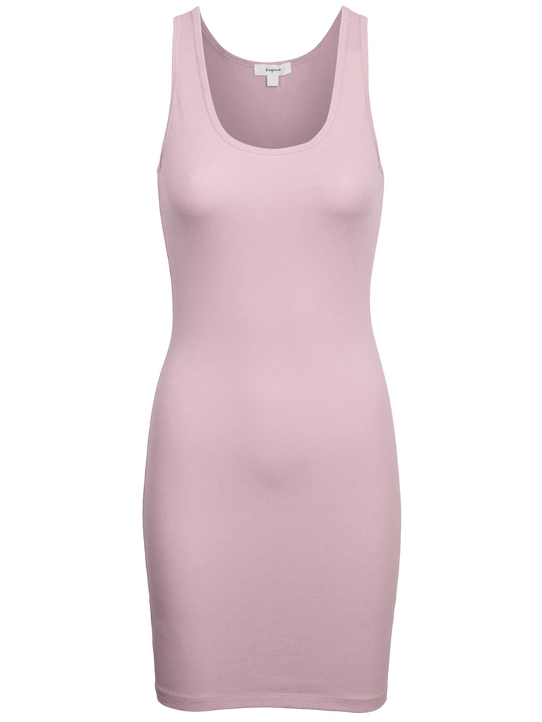 KOGMO Womens Solid Basic Sleeveless Scoop Neck Bodycon Premium Cotton Dress (S-XL)