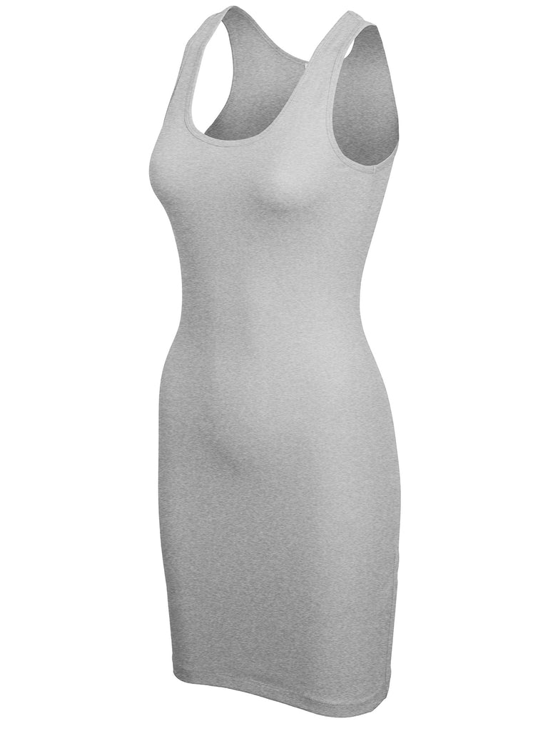 [Clearance] Womens Solid Basic Sleeveless Scoop Neck Bodycon Premium Cotton Dress (S-XL)