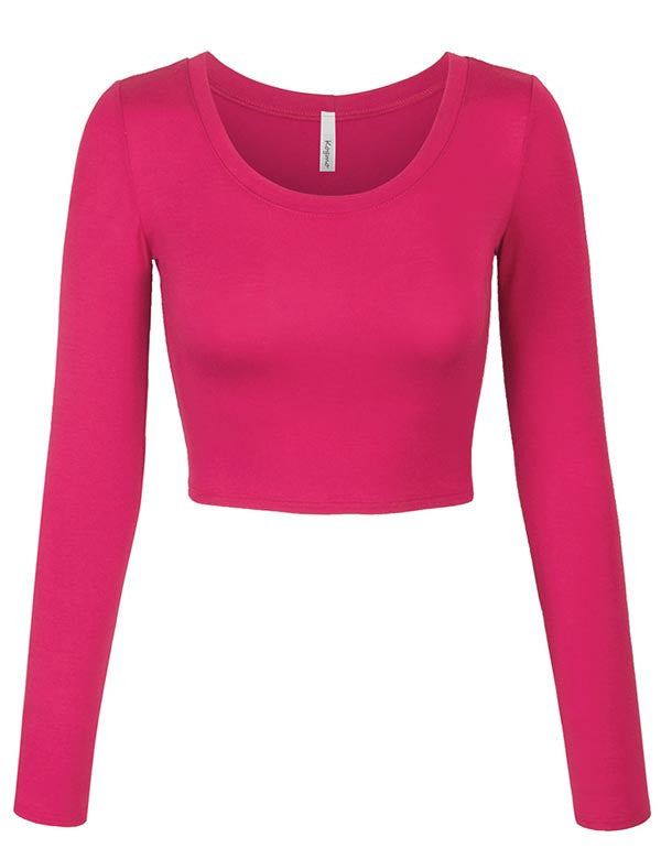 BUYISI Women Long Sleeve Round Neck Slim Fit Crop Top Bodycon Basic  Pullover T Shirt, S Pink