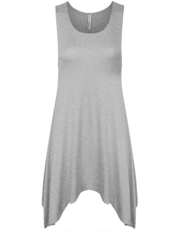 Solid Sleeveless Shark Bite Loose Fit Trapeze Tunic Long Tank Top