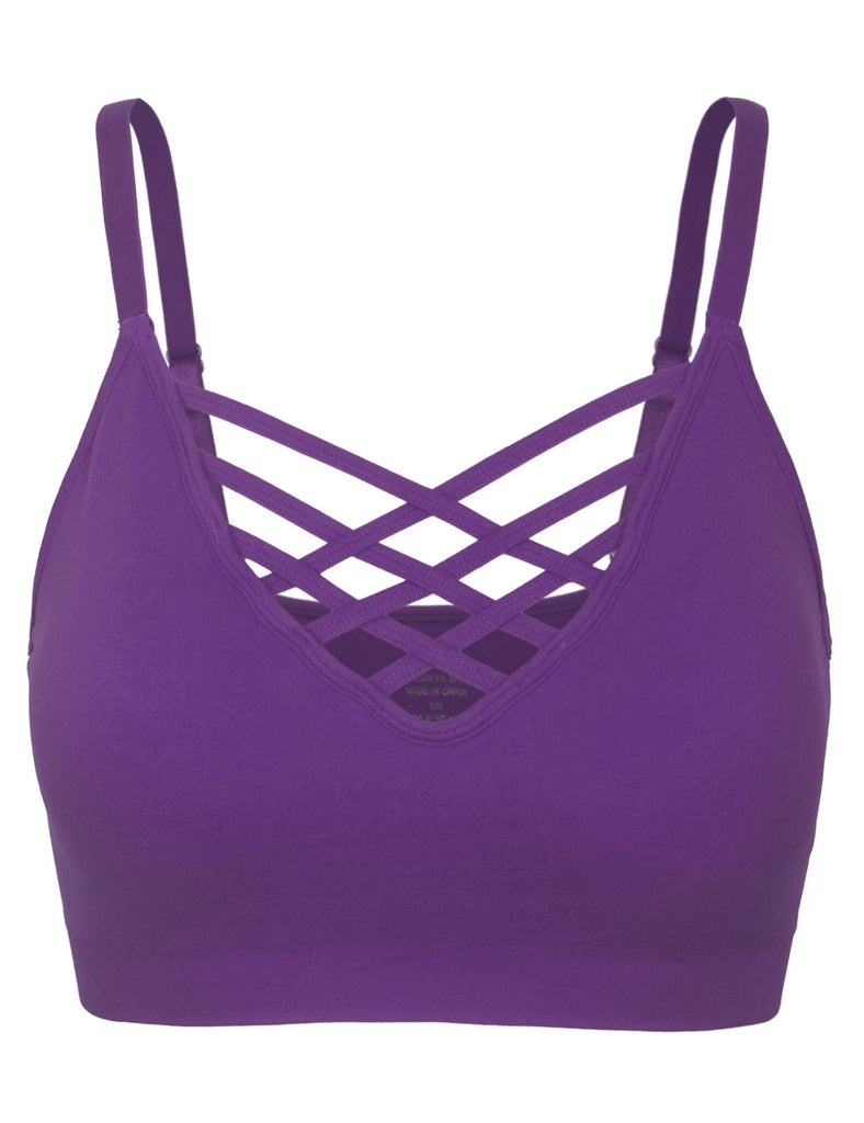 Women's Front V-Lattice Bralette with Adjustable Straps and Removable Bra Pads