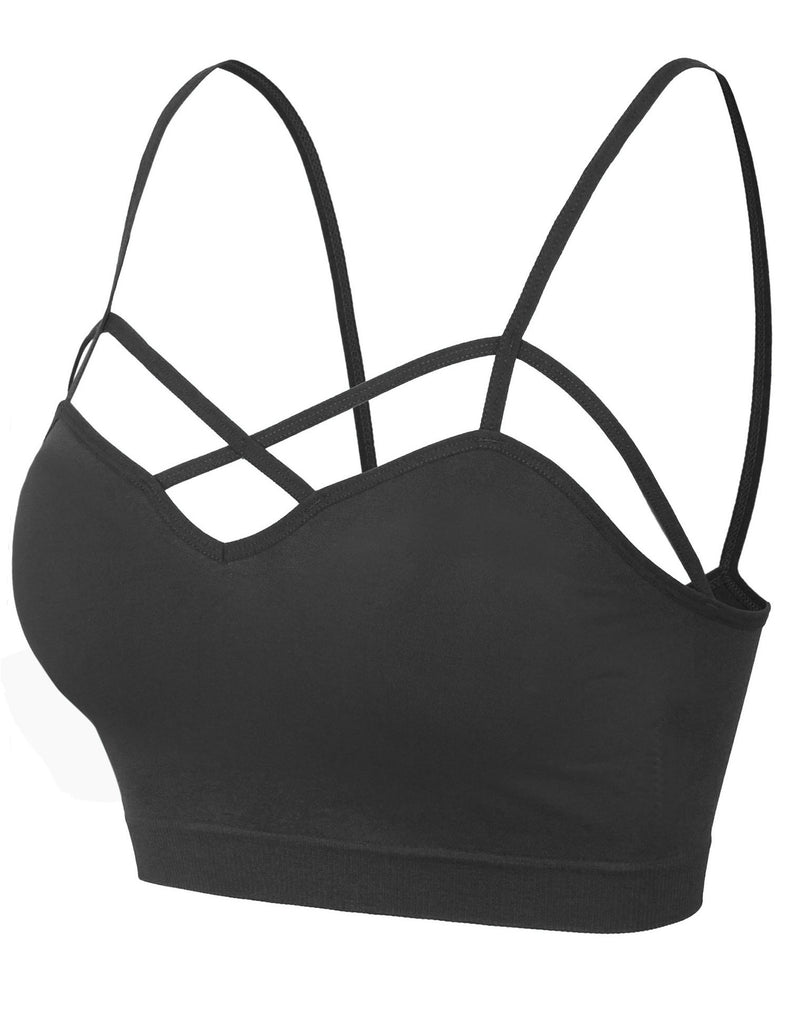 Design by Olivia Women's Front Triple Criss-Cross Bralette Seamless Sport  Bra with Removable Pads