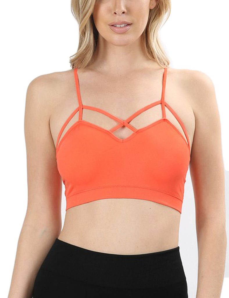 MixMatchy Women's Soft Seamless Triple Criss-Cross Front Bralette Sport Bra  with Removable Pads 