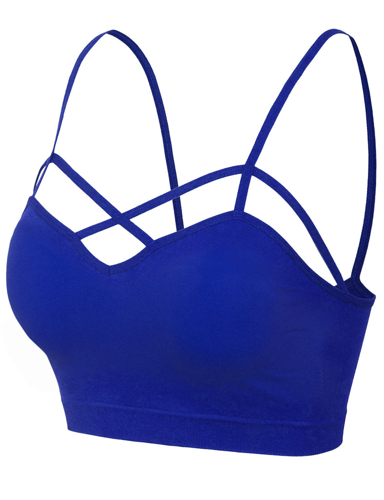 Nolabel 6659 Women's Wirefree Seamless Bralette Strappy Bra Crop Top  Bralette Sports Bra Top Removable Pads Ash Blue SM at  Women's  Clothing store
