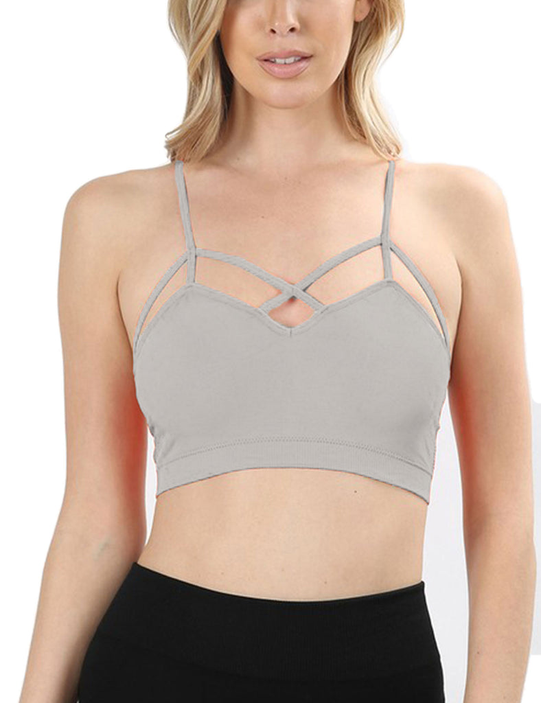 Women Seamless Criss Cross Front Sports Bra Bralette with Removable Pads 