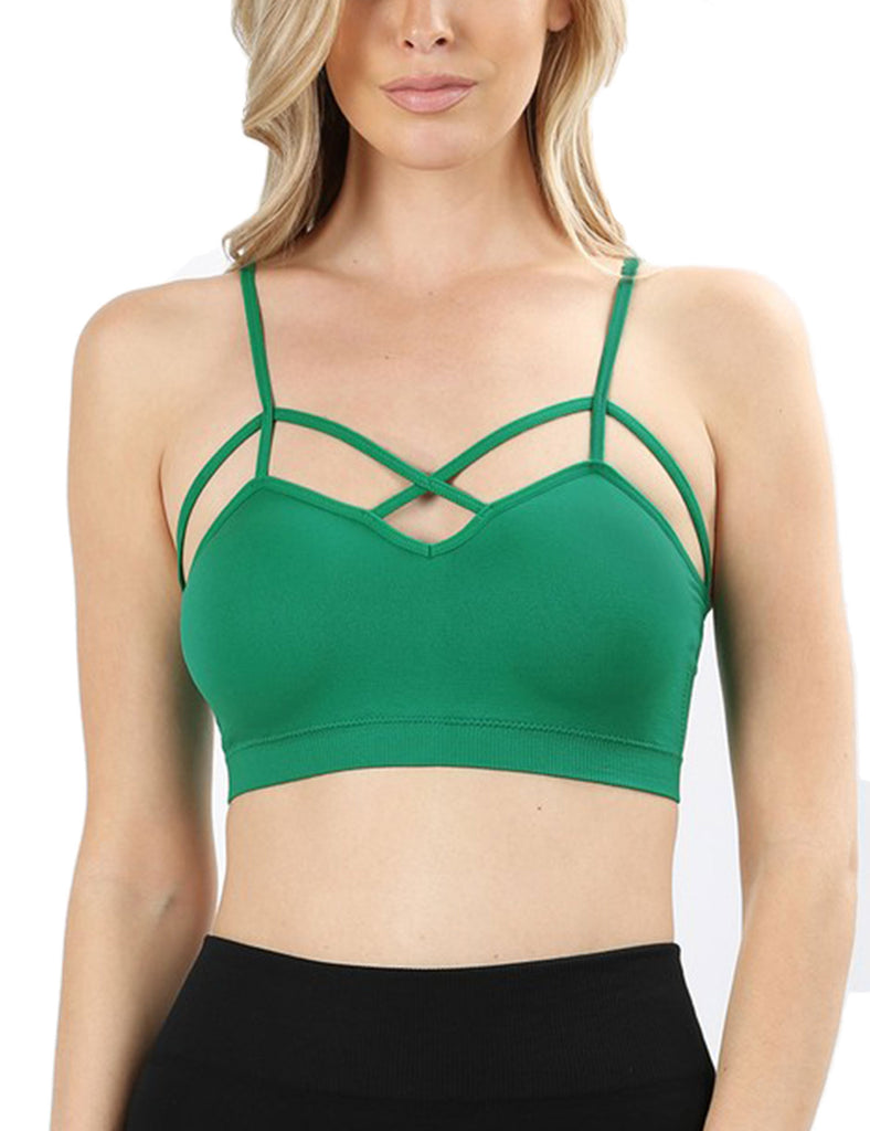 Stone Cross Front Ruched Cup Strappy Bralette