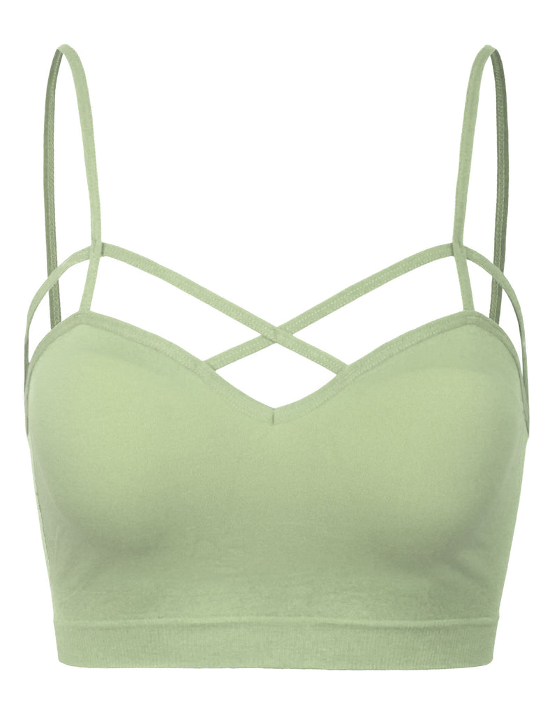 Women's Seamless Criss-Cross Front Bralette with Removable Bra Pads