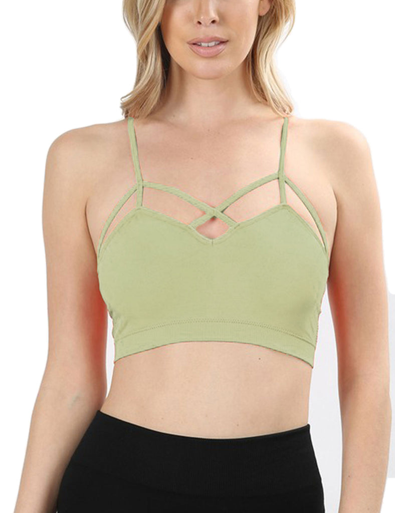 Women's Seamless Criss-Cross Front Bralette with Removable Bra Pads - KOGMO