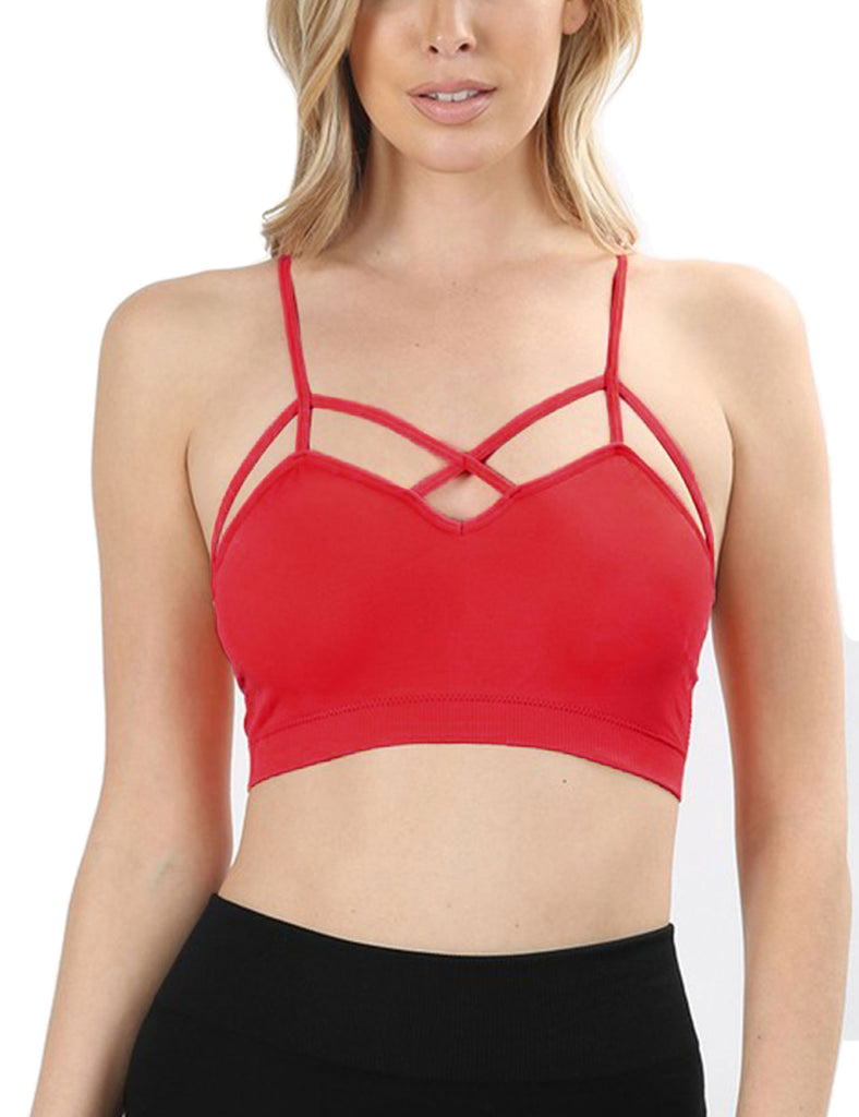 SEAMLESS TRIPLE CRISS CROSS CAGE STRAPPY PADDED BRALETTE TANK CROP CAMI TOP  S-3X