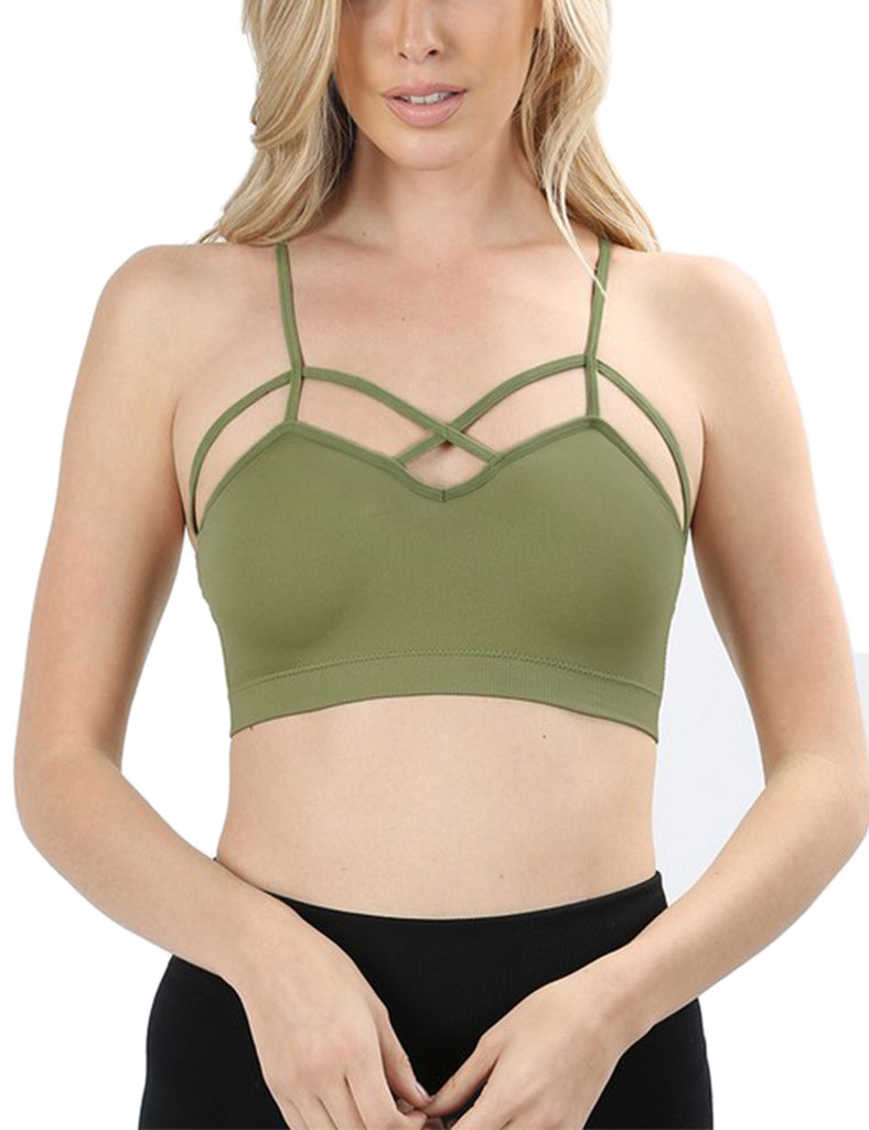 Kyodan Women's Cross Back Ribbed Bra Top in Green Green X-Small at