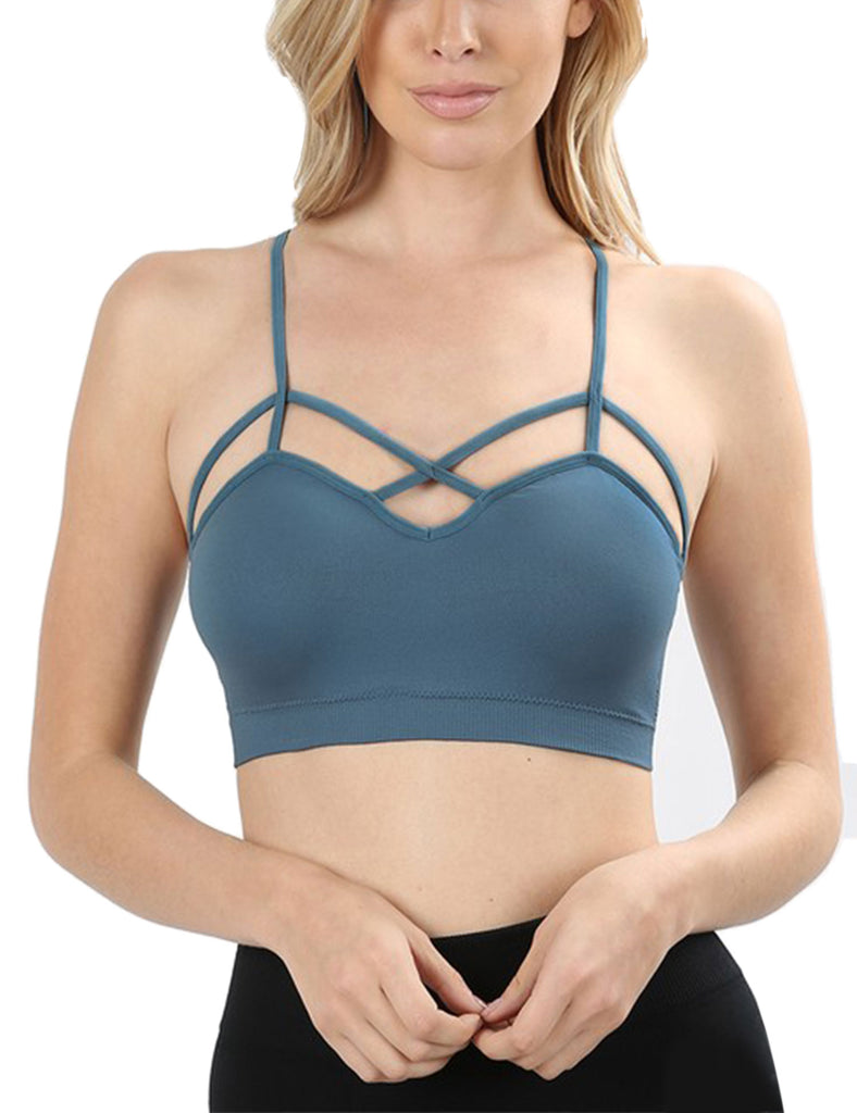 SEAMLESS TRIPLE CRISS-CROSS FRONT BRALETTE WITH REMOVABLE BRA PADS –  Kaitraphel