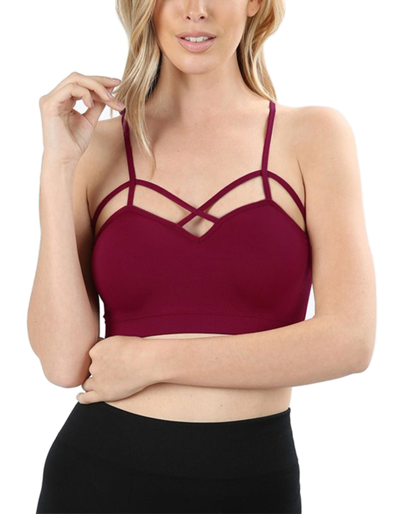 MixMatchy Women's Front Triple Crisscross Seamless Removable Pad Bralette  Coffee SM at  Women's Clothing store