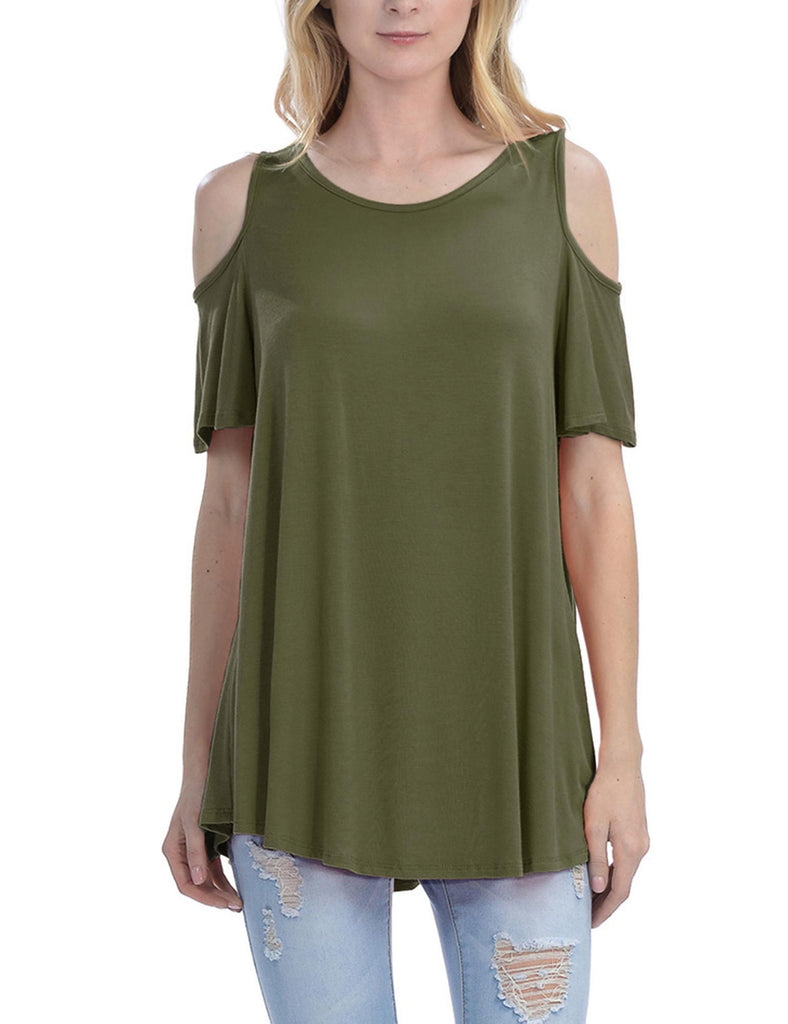 Cold Shoulder Short Ruffle Sleeve Tunic Top