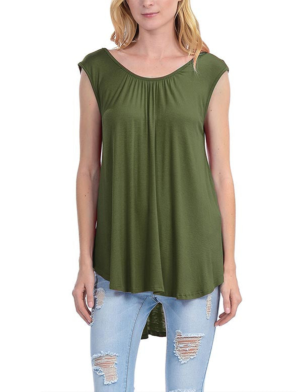 Solid Short Sleeve Tunic Top with Open Back Spaghetti Strap Tie
