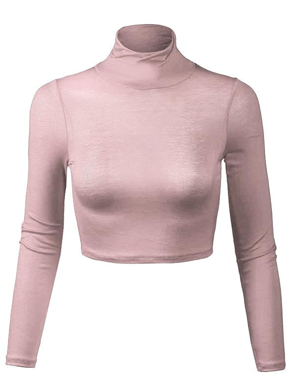 Aayomet Long Sleeve Workout Tops For Women Women Long Sleeve Crop Top  Turtleneck Soft Lightweight Basic Slim Fit Tops,Hot Pink XXL