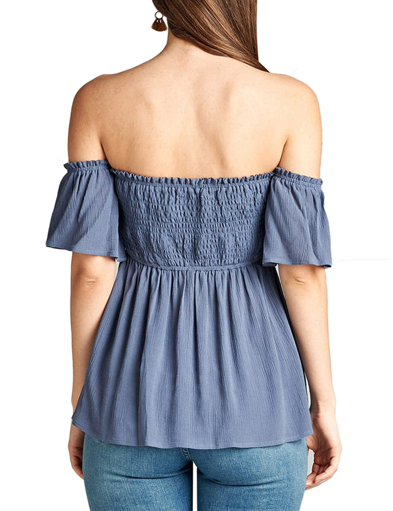 Womens Smocking Rayon Off the Shoulder Top