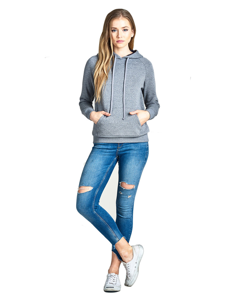 Womens Long Sleeve Brushed French Terry Pullover Hoodie with Kangaroo Pocket