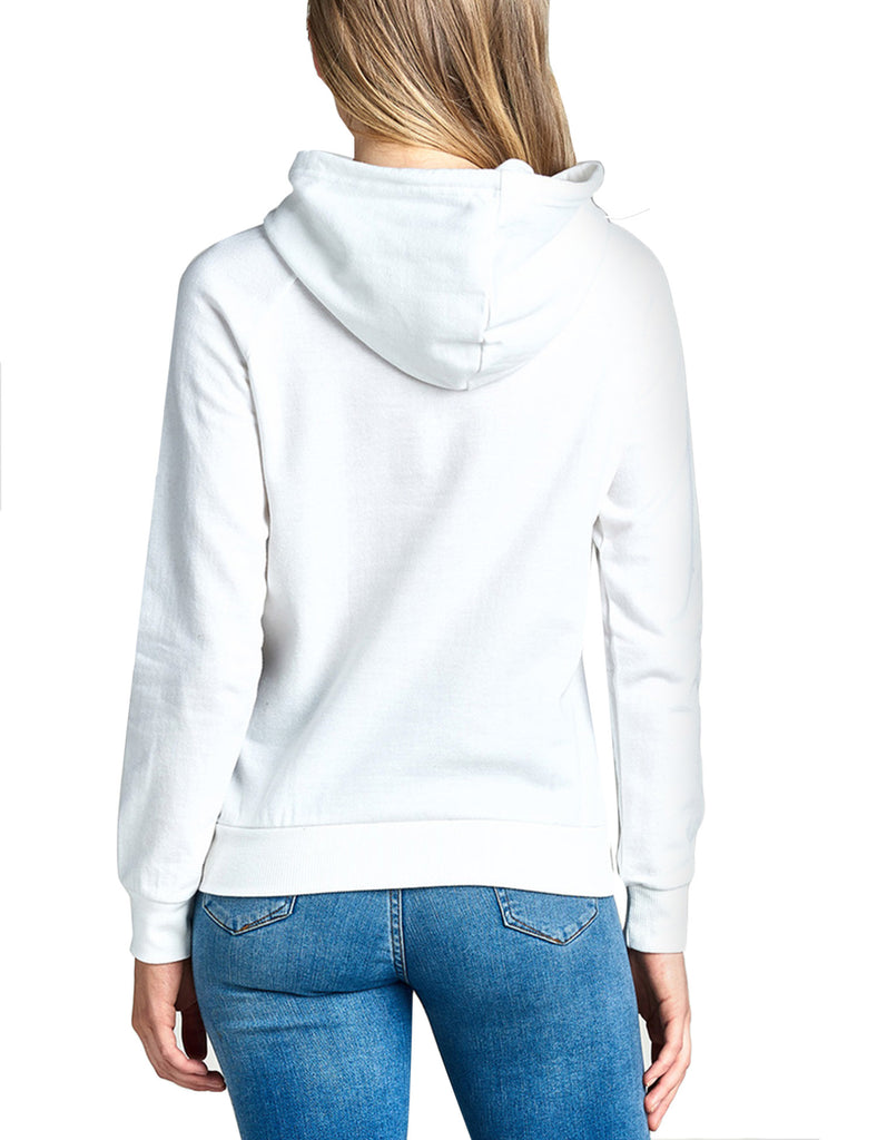 Women's Long Sleeve Sweatshirt French Terry Pullover Hoodie T1481 - Off  White - Large
