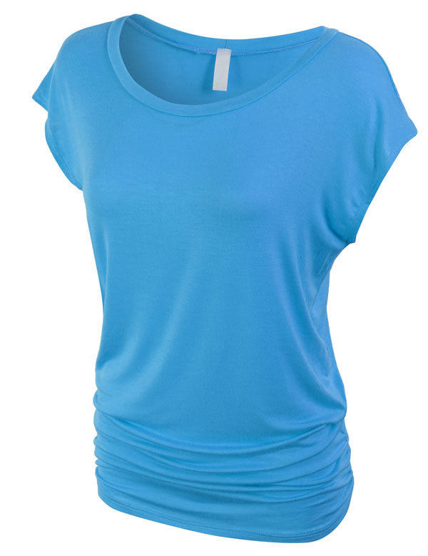 Short Sleeve Solid Basic Tunic Top Tee with Side Shirring