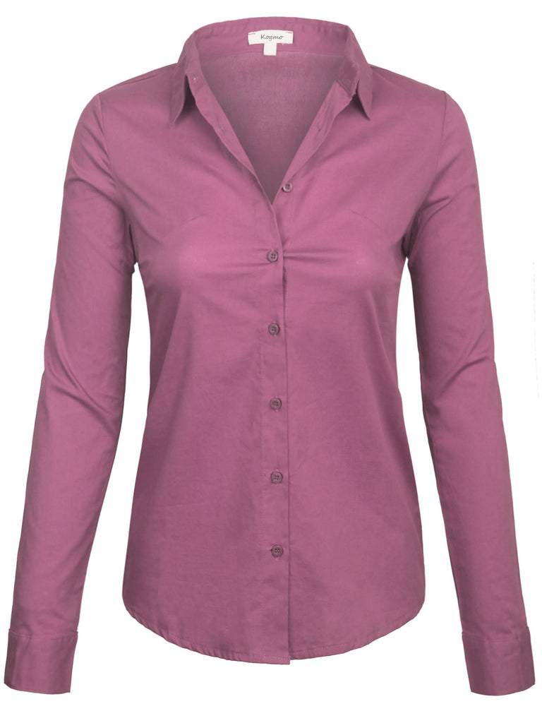 [Clearance] Women's Classic Long Sleeve Simple Solid Color Button Down Blouse