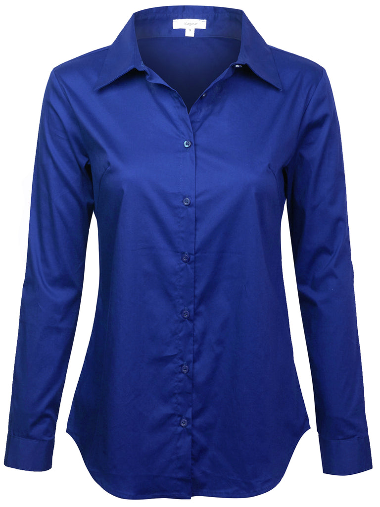 KOGMO Women's Basic Long Sleeve Button Down Shirts Office Work Blouse Regular Fit (S-3X)