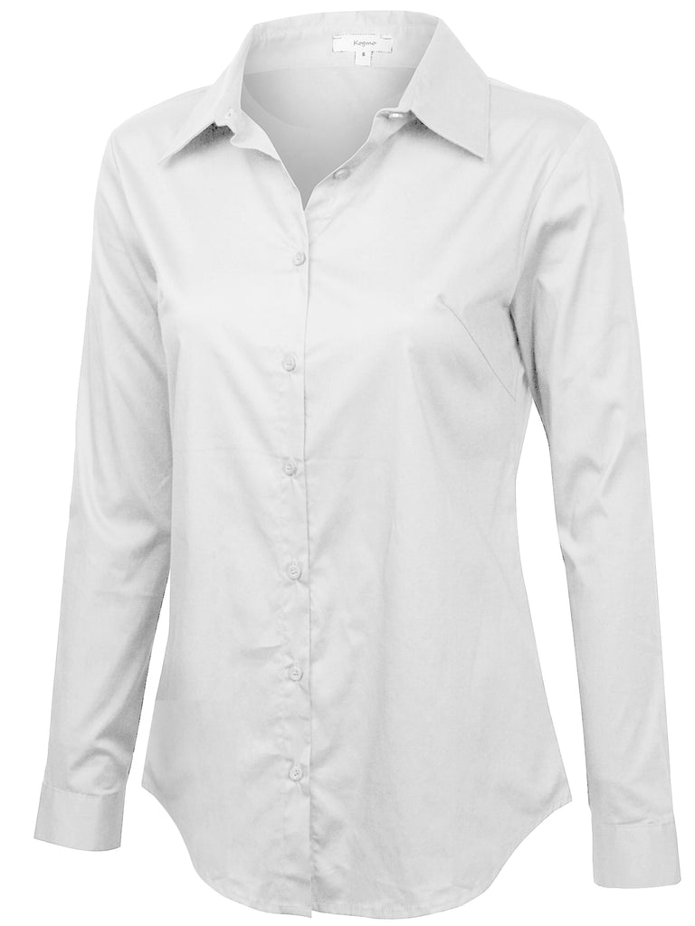 KOGMO Women's Basic Long Sleeve Button Down Shirts Office Work Blouse