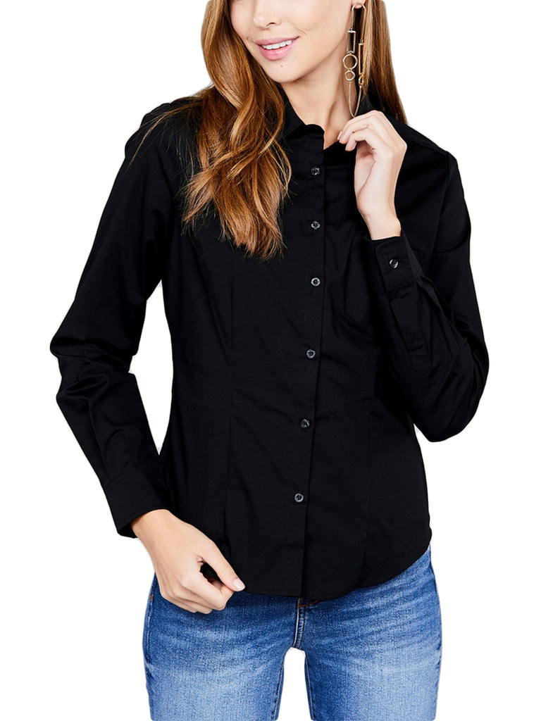 KOGMO Womens Long Sleeve Button Down Shirts Office Work Blouse with Pocket (S-3X)