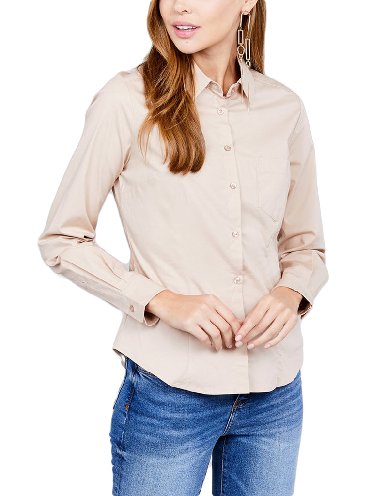 KOGMO Womens Long Sleeve Button Down Shirts Office Work Blouse with Pocket (S-3X)