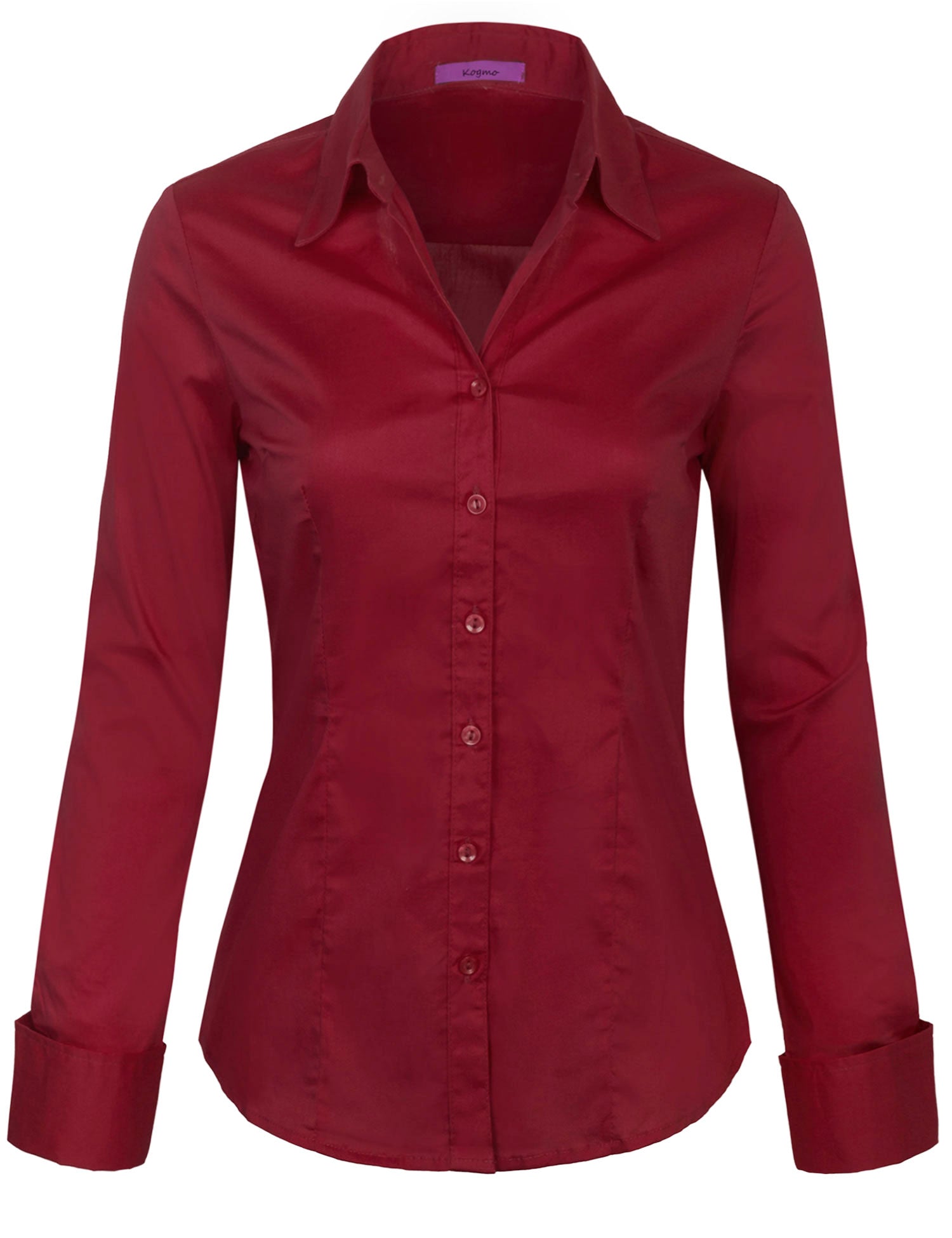 Women's Solid Long Sleeve Button Down Office Blouse Dress Shirt (S-3X ...