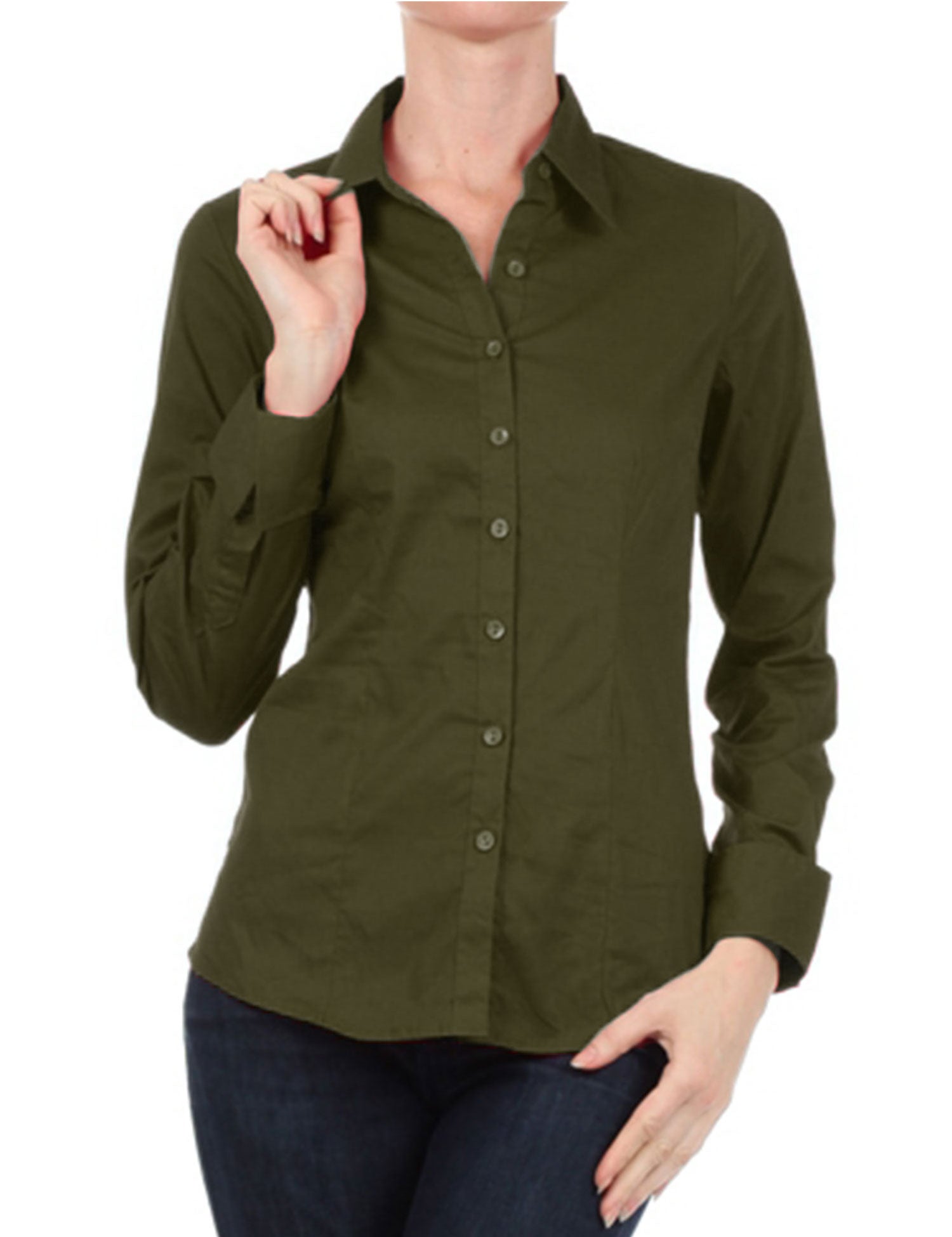 Women's Solid Long Sleeve Button Down Office Blouse Dress Shirt (S-3X ...