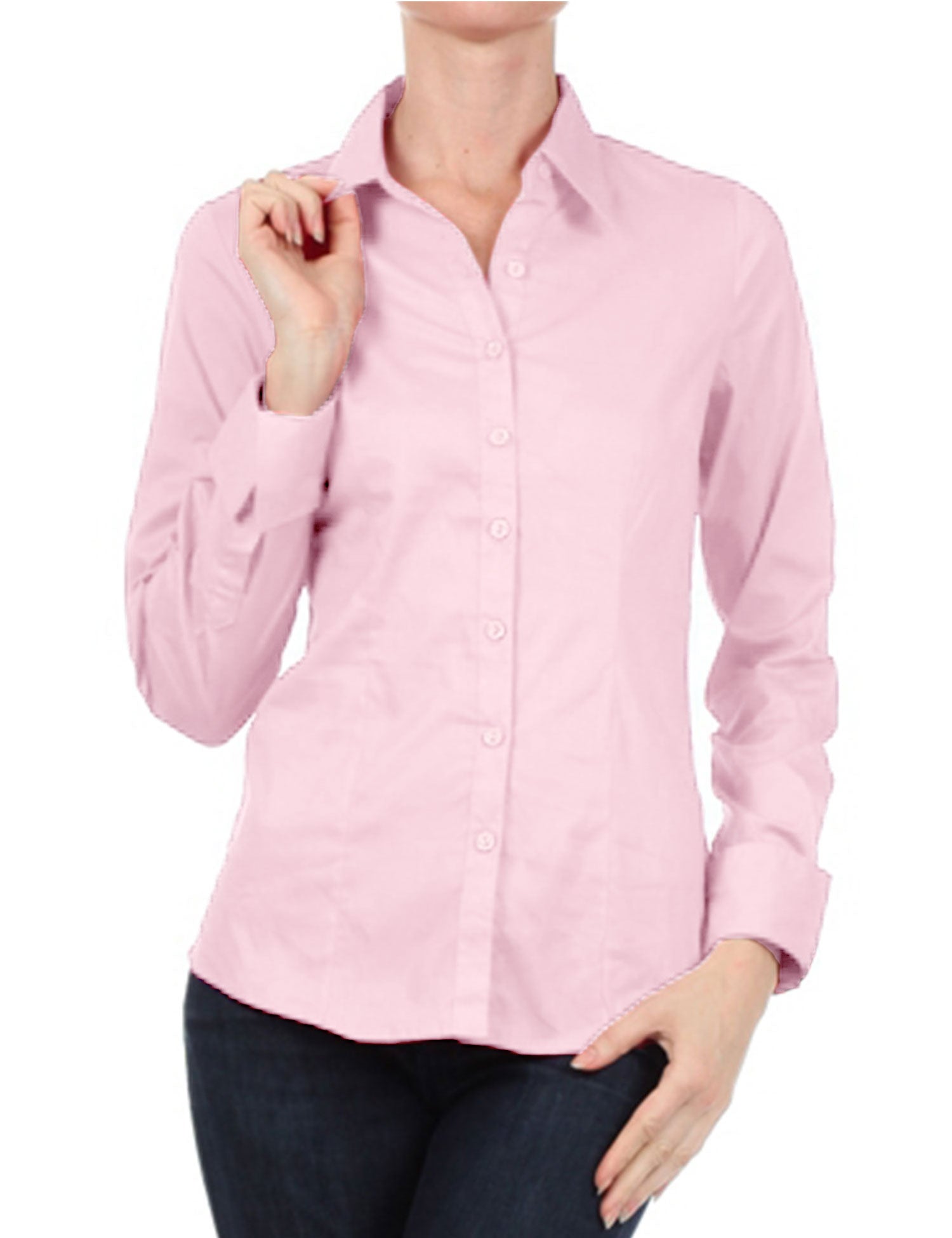 Women's Solid Long Sleeve Button Down Office Blouse Dress Shirt (S-3X ...