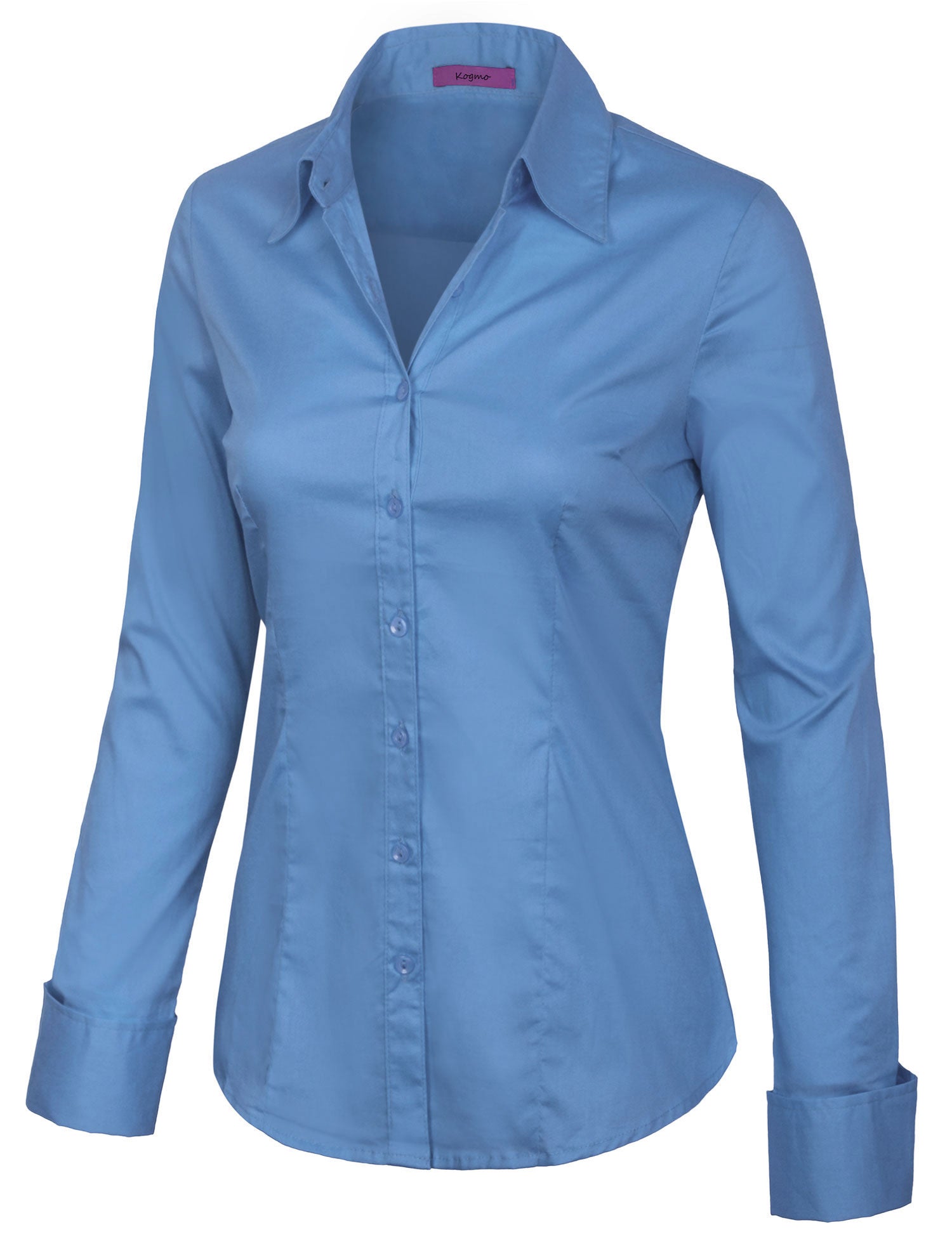 Women's Solid Long Sleeve Button Down Office Blouse Dress Shirt (S-3X ...