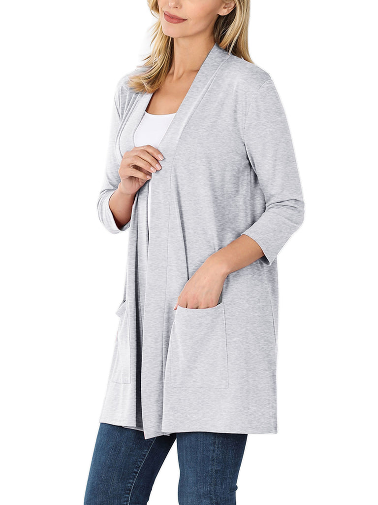 KOGMO Womens 3/4 Sleeve Open Front Cardigan with Pockets