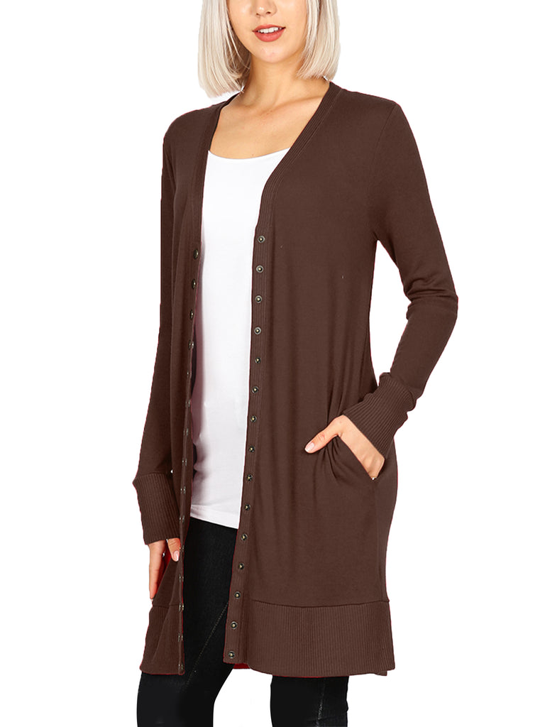 KOGMO Women's Long Knit Cardigan Sweater with Snap Buttons