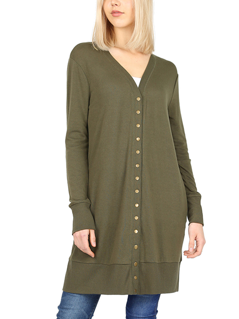 KOGMO Women's Long Knit Cardigan Sweater with Snap Buttons