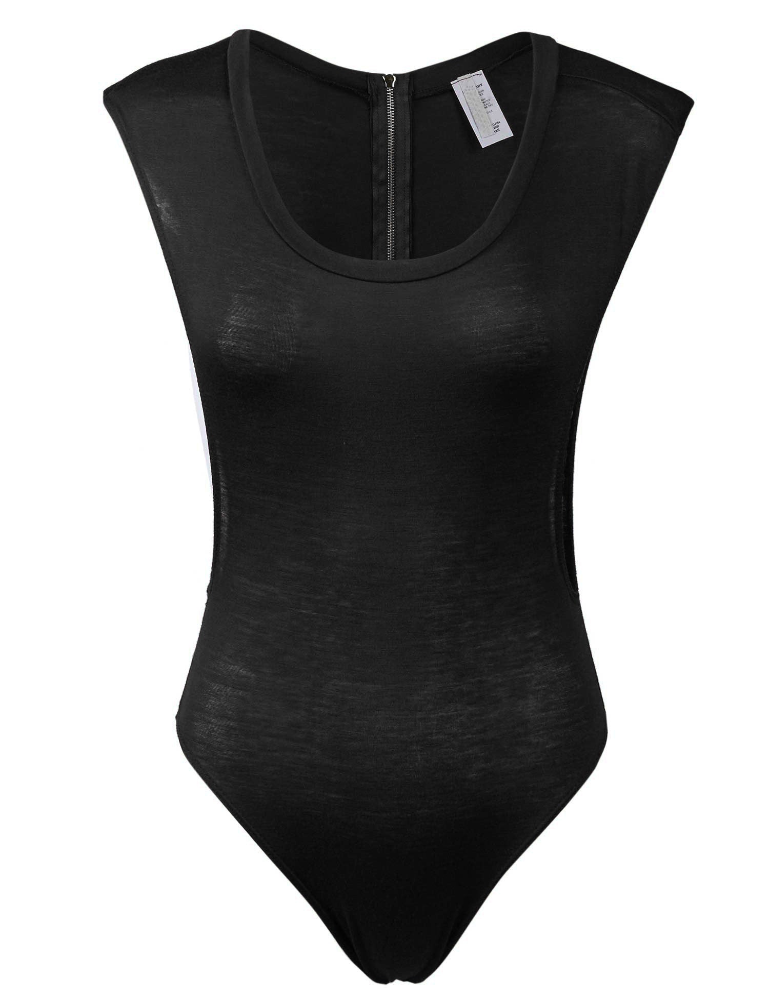 Solid Deep Plunge Arm Hole Sexy Zipper Back Open Bodysuit Solid Deep Plunge Arm Hole Sexy Zipper Back Open Bodysuit