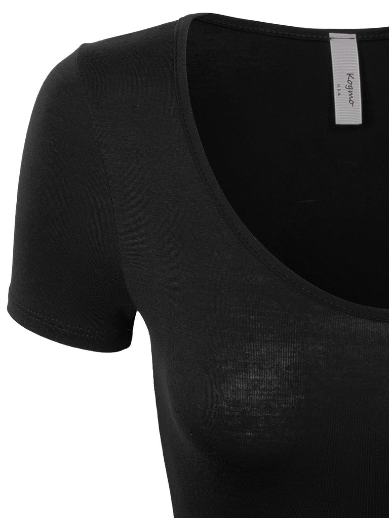 KOGMO Women's Round Neck Short Sleeve Bodysuit Leotard Made in USA